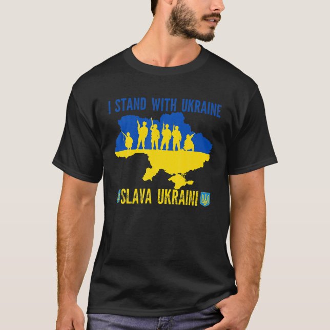 Camiseta Eu Fico Com A Ucrânia Slava Ucraniano Glória Para  (Frente)