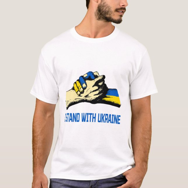 Camiseta Eu Fico Com as Mãos de Apoio à Paz Ucrânia (Frente)
