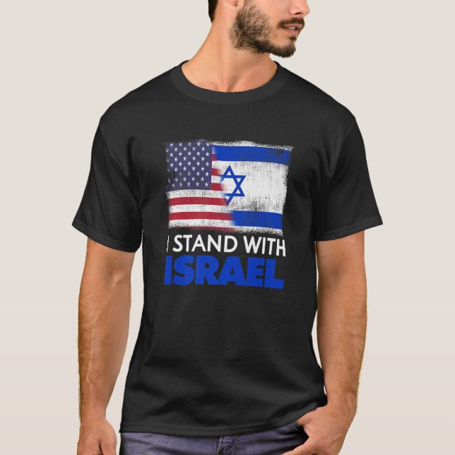 Camiseta Eu fico com Israel EUA, sinalizador Funny Patrioti (Frente)