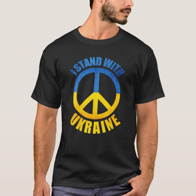 Camiseta Eu fico com o símbolo de paz da Ucrânia (Frente)