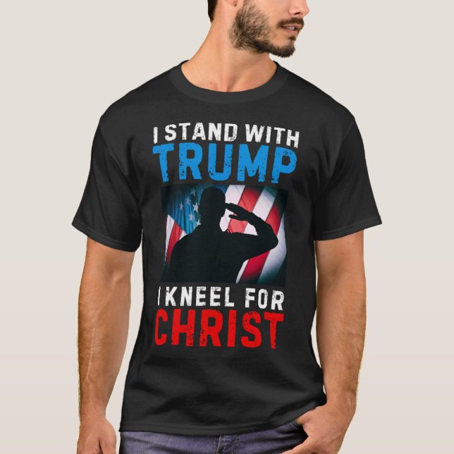 Camiseta Eu Fico Com Trump É Meu Presidente Kneel Jesus Chr (Frente)