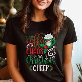 Camiseta Eu Funciono Com Café Caos e Alegria de Natal