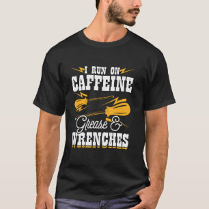Camiseta Eu Funciono com Cafeína, Graxa e Chaves de Fenda