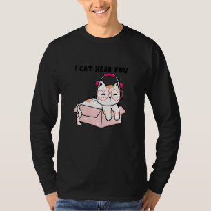 Camiseta Eu Gato Ouço Você Fones de Ouvido de Gato Fofo Int