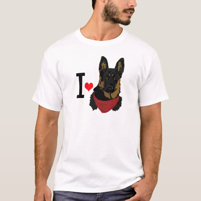 Camiseta Eu German shepherd Coração Eu amo Shepards (Frente)