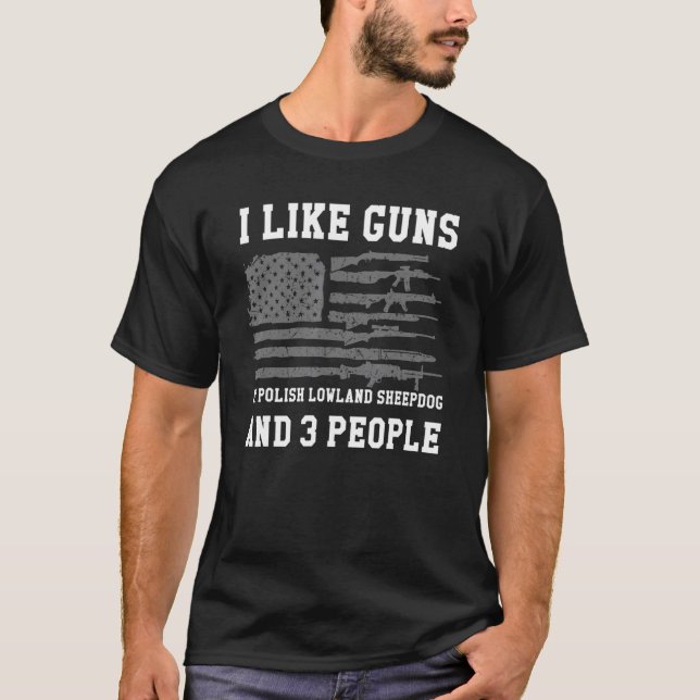 Camiseta Eu Gosto De Armas Meu Ovino De Lowland Polonês E T (Frente)