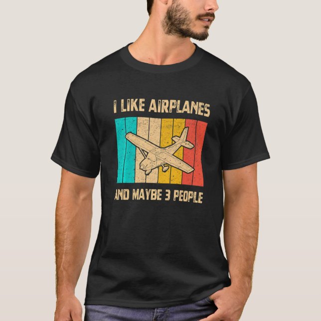 Camiseta Eu Gosto De Aviões E Talvez 3 Pessoas De Avião Vin (Frente)