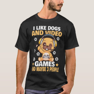 Camiseta Eu gosto de cachorros e videogames e talvez 3 cami