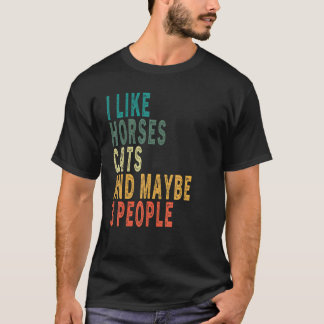 Camiseta Eu Gosto de Cavalos Gatos & Talvez 3 Pessoas Vinta
