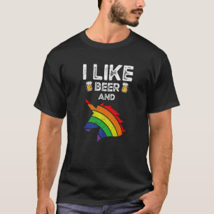 Camiseta Eu Gosto de Cerveja e Cavalo Colorido Unicórnio Ar