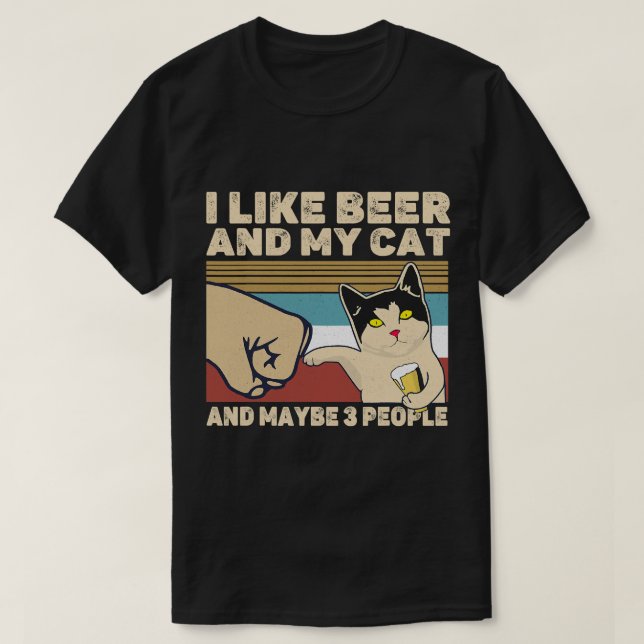 Camiseta Eu Gosto De Cerveja Meu Gato E Talvez 3 Pessoas En (Frente do Design)