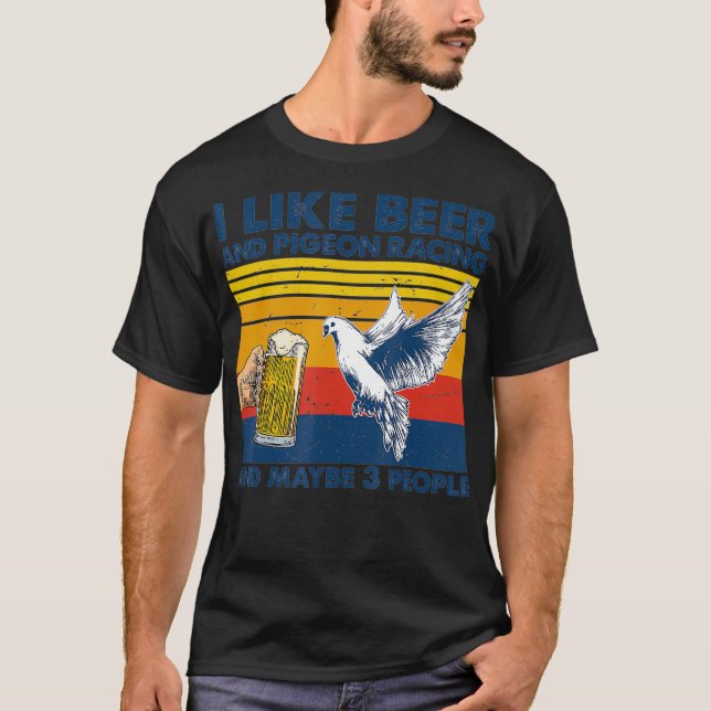 Camiseta Eu gosto de cervejas e pombos e talvez três pessoa (Frente)
