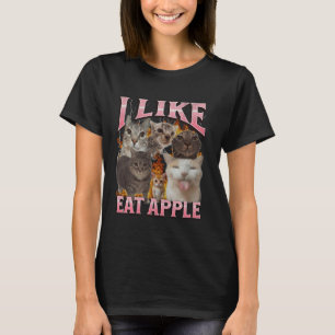 Camiseta Eu Gosto de Comer Meme de Gato Engraçado Maçã Gráf