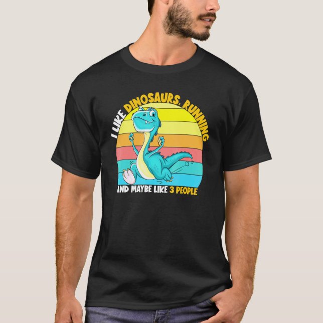 Camiseta Eu Gosto De Dinossauros Correndo Talvez 3 Pessoas  (Frente)