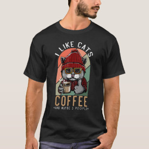 Camiseta eu gosto de gatos café e talvez 3 pessoas vintage