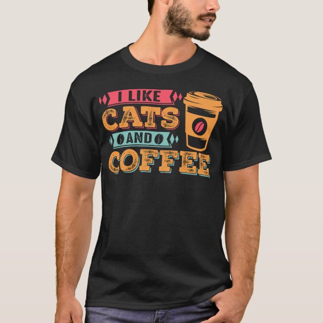 Camiseta Eu gosto de gatos e café Design (Frente)