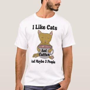 Camiseta Eu Gosto De Gatos E Café E Talvez 3 Pessoas