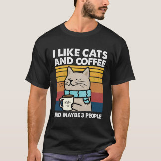 Camiseta Eu Gosto De Gatos E Café E Talvez 3 Pessoas