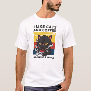 Camiseta Eu Gosto De Gatos E Café E Talvez 3 Pessoas