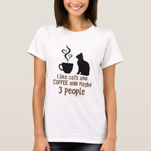 Camiseta Eu gosto de gatos e café e talvez 3 pessoas