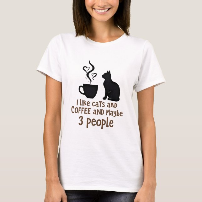 Camiseta Eu gosto de gatos e café e talvez 3 pessoas (Frente)