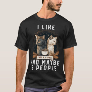 Camiseta Eu Gosto De Gatos E Café E Talvez 3 Pessoas De Pai
