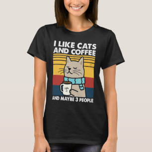 Camiseta Eu Gosto de Gatos e Café e Talvez 3 Pessoas Retro 