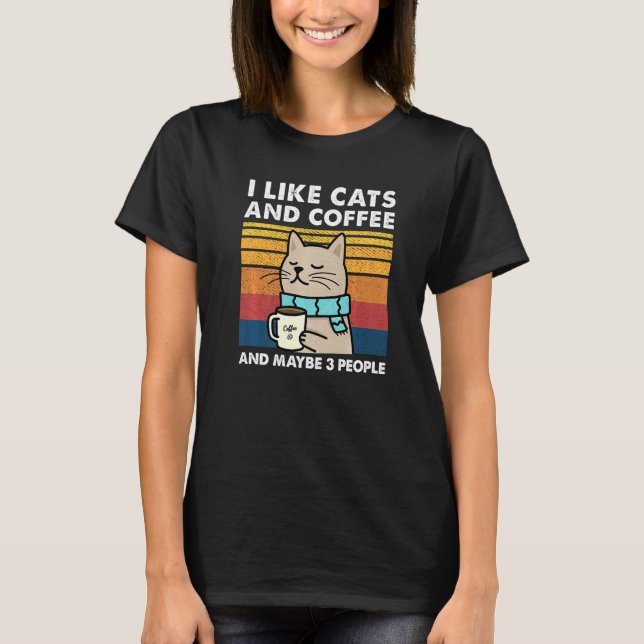 Camiseta Eu Gosto De Gatos E Café E Talvez 3 Pessoas Retro  (Frente)