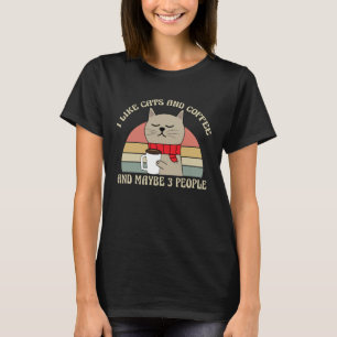 Camiseta Eu Gosto de Gatos e Café Talvez 3 Pessoas Introver