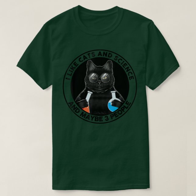 Camiseta Eu Gosto De Gatos E Ciência E Talvez Três Pessoas  (Frente do Design)