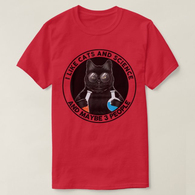 Camiseta Eu Gosto De Gatos E Ciência E Talvez Três Pessoas  (Frente do Design)