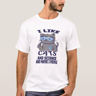 Camiseta Eu Gosto De Gatos E Ciências E Talvez De 3 Pessoas