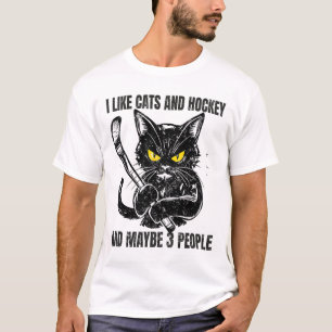Camiseta Eu Gosto de Gatos e Hóquei e Talvez 3 Pessoas