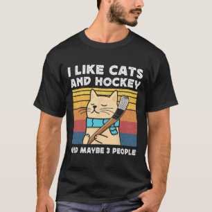 Camiseta Eu Gosto de Gatos e Hóquei e Talvez 3 Pessoas Retr