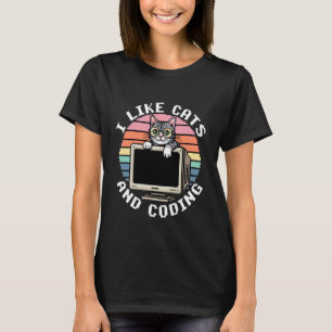 Camiseta Eu Gosto de Gatos e Programador de Codificação Pai