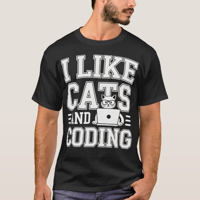Camiseta Eu Gosto de Gatos e Programador de Código Paixão T (Frente)