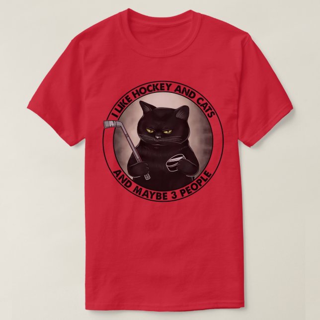 Camiseta Eu gosto de hóquei e gato e talvez três presentes  (Frente do Design)