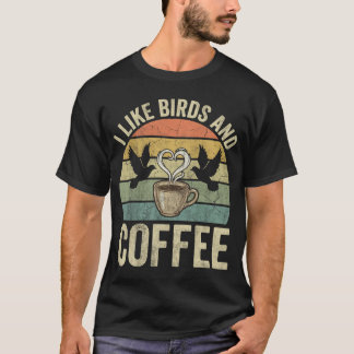 Camiseta Eu Gosto de Pássaros e Café Retrô Pôr do Sol Vinta