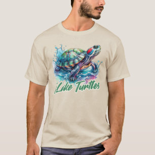 Camiseta Eu gosto de Tartarugas de orelha vermelha, aquarel