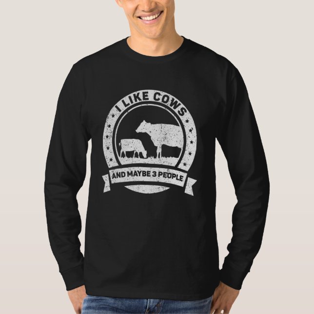 Camiseta Eu Gosto De Vacas E Talvez 3 Pessoas De Fazenda (Frente)