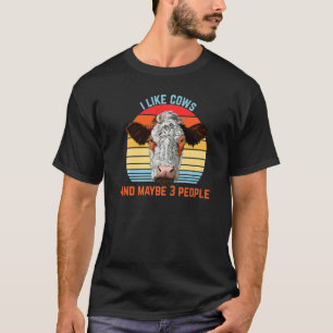Camiseta Eu gosto de vacas e talvez 3 pessoas retrô