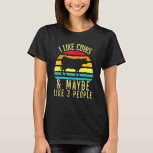 Camiseta Eu Gosto de Vacas E Talvez 3 Pessoas Retro Vacas