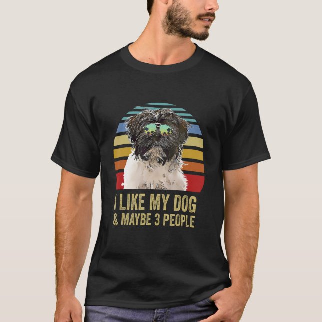 Camiseta Eu gosto do meu cachorro e talvez três Pessoas Tib (Frente)