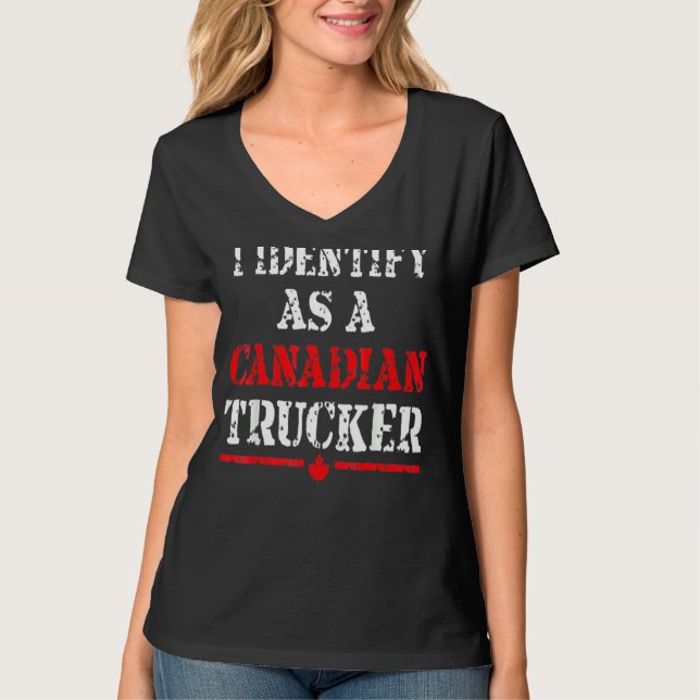 Camiseta Eu Identifico Como Um Caminhoneiro Canadense Engra (Frente)
