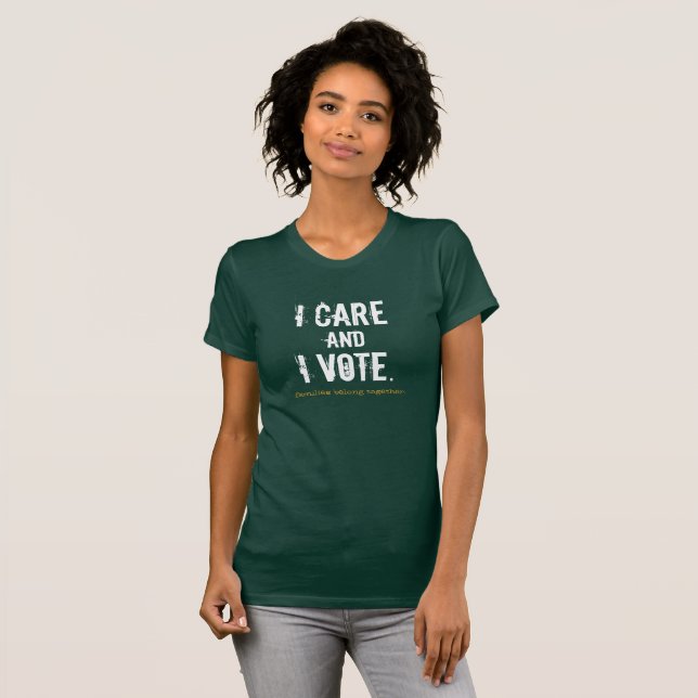 Camiseta Eu importo-me o ` do T das mulheres (Frente Completa)