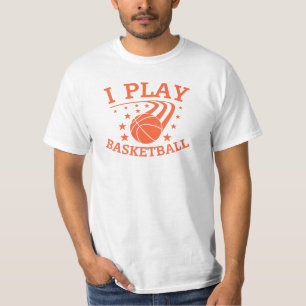 Camiseta Eu jogo basquete. Jogador desportivo