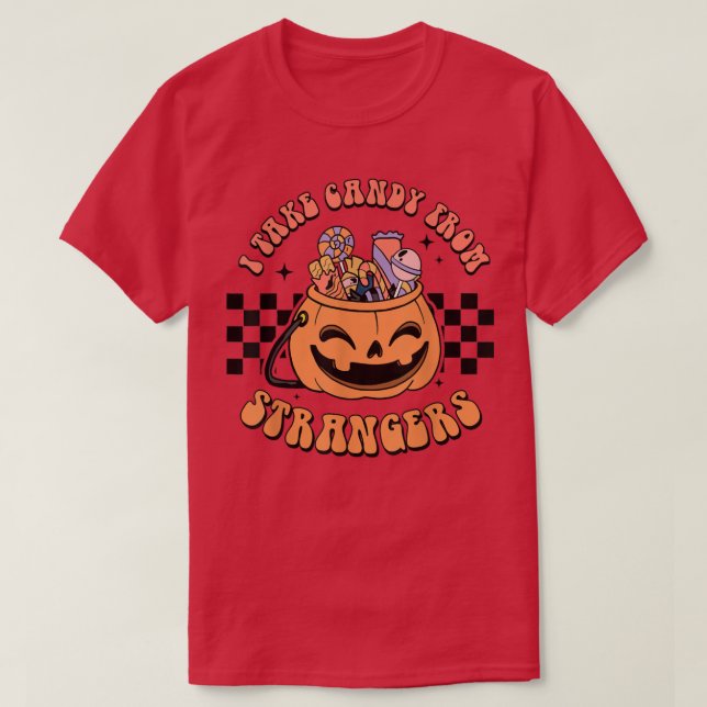 Camiseta Eu Levo Doces De Estranhos O Halloween Spooky Pump (Frente do Design)