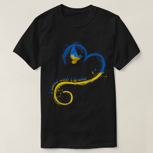 Camiseta Eu mantenho-me junto com a Ucrânia Dove Flag Peace (Frente do Design)