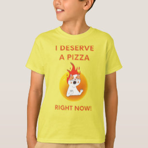 Camiseta Eu mereço uma pizza agora slogan com gato zangado