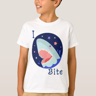 Camiseta Eu Mordo Crianças de Tubarão Cugado - Letra Azul